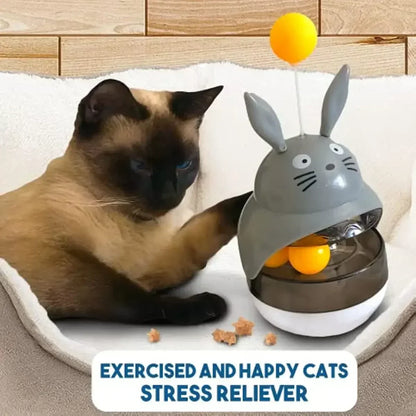 Interactive Cat Feeder Toy - Treat Dispenser & Exercise Toys for Indoor Cats, Fun Food Puzzle with Bell, Pet Feeding Game