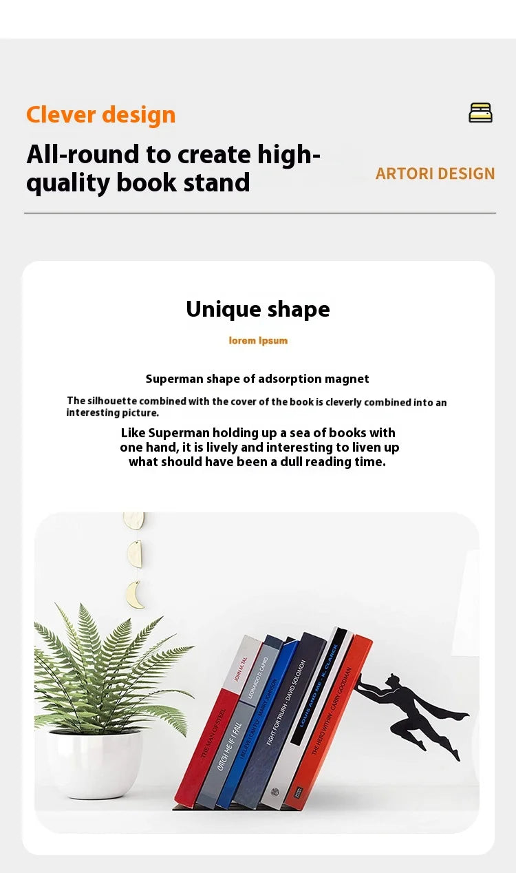 Creative Superman Metal Bookshelf Book Stand Creative Book Block Book Shelves Book Shelves Desk Book Storage Decorative Gift