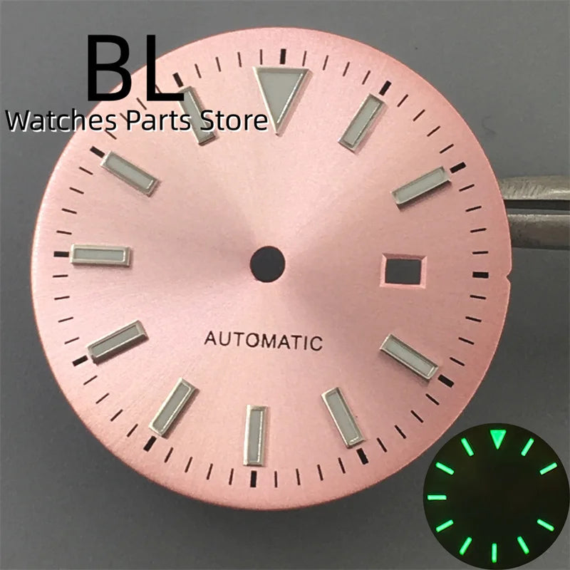 BLIGER 24.5mm Watch Dial Hand Set Sunburst Gray Rose White Mother Pearl Dial Roman Diamond Index Fit NH05 Movement Women Watches