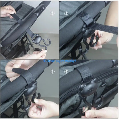 090B Adjustable Strollers Accessory Hanger Clip Double Hook Designing Easy Installation No Tool Required for Busy Parents