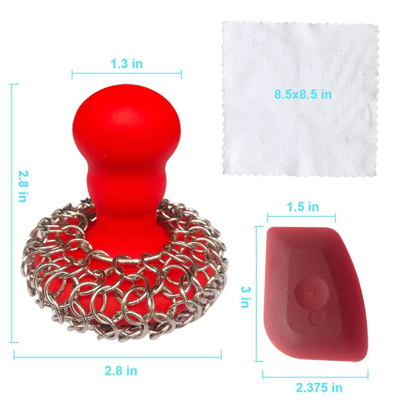 Chainmail Scrubber with Silicone Handle Cast Iron Cleaner for Cast Iron Grill Pan Skillet Wok Bakeware Cast Iron Scrubber