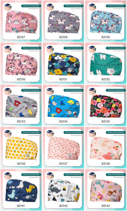 Cartoon Printed Operating Room Doctor Work Scrub Hat Pharmacy Dentistry Clinic Surgical Cap Adjustable Medical Nurse Accessories