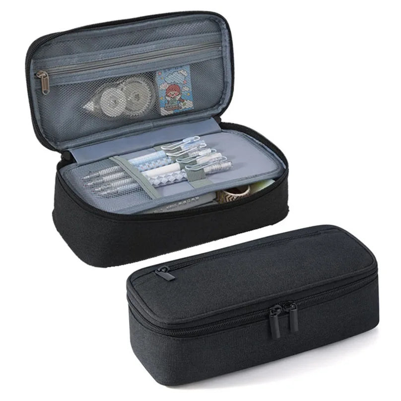 Pencil Case Black School Supplies Pencil Case Girls Estuche Escolar Solid Color Large Capacity Cute Stationery Pencil Pouch