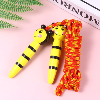 2 Pcs Wooden Jump Rope Premium Material Cartoon Design Easy Grip Handles Ideal for Home School Fitness Exercise Yellow