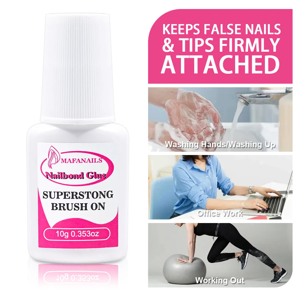10g Nail Glue For Nail Tips Strongest Press On Nails (2/3/7/8/10ml) Nail Bond Brush On Nail Glue For For Acrylic Tips Nail Glue