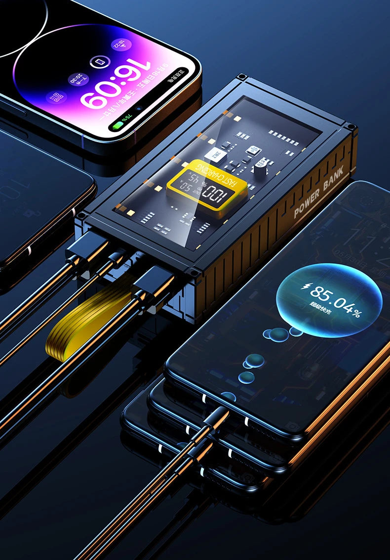 30000mAh 50000mAh 120W Fast Charging Transparent Power Bank 200000mAh Large-capacity Mobile Power Supply BCAK  Mobile Phones