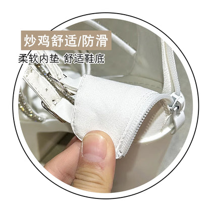 Car Model Catwalk Banquet Performance Women's Shoes 16 Cm Waterproof Pole Dance Crystal 15CM High Heel Chunky Sandals