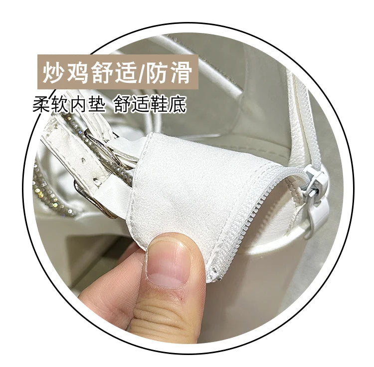 Car Model Catwalk Banquet Performance Women's Shoes 16 Cm Waterproof Pole Dance Crystal 15CM High Heel Chunky Sandals