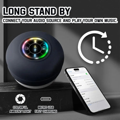 Waterproof Bluetooth Speaker with LED Lights Portable Wireless Shower Speaker with Suction Cup for Bathroom Outdoor Travel