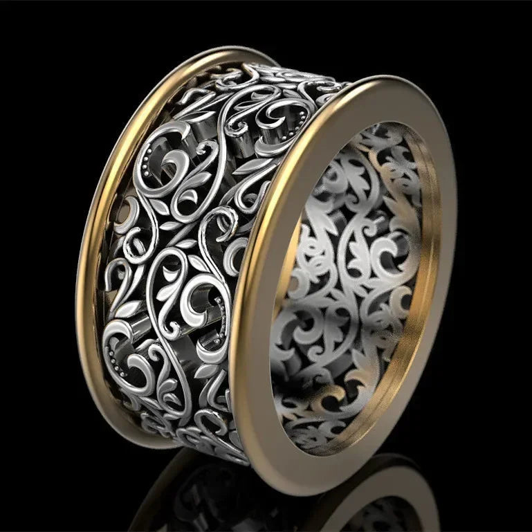 Popular Women's Ring with Sparkling Cubic Zirconia Hollow Heart Leaf Design in Two Tone Hip Hop Rock  Party Girl Jewelry