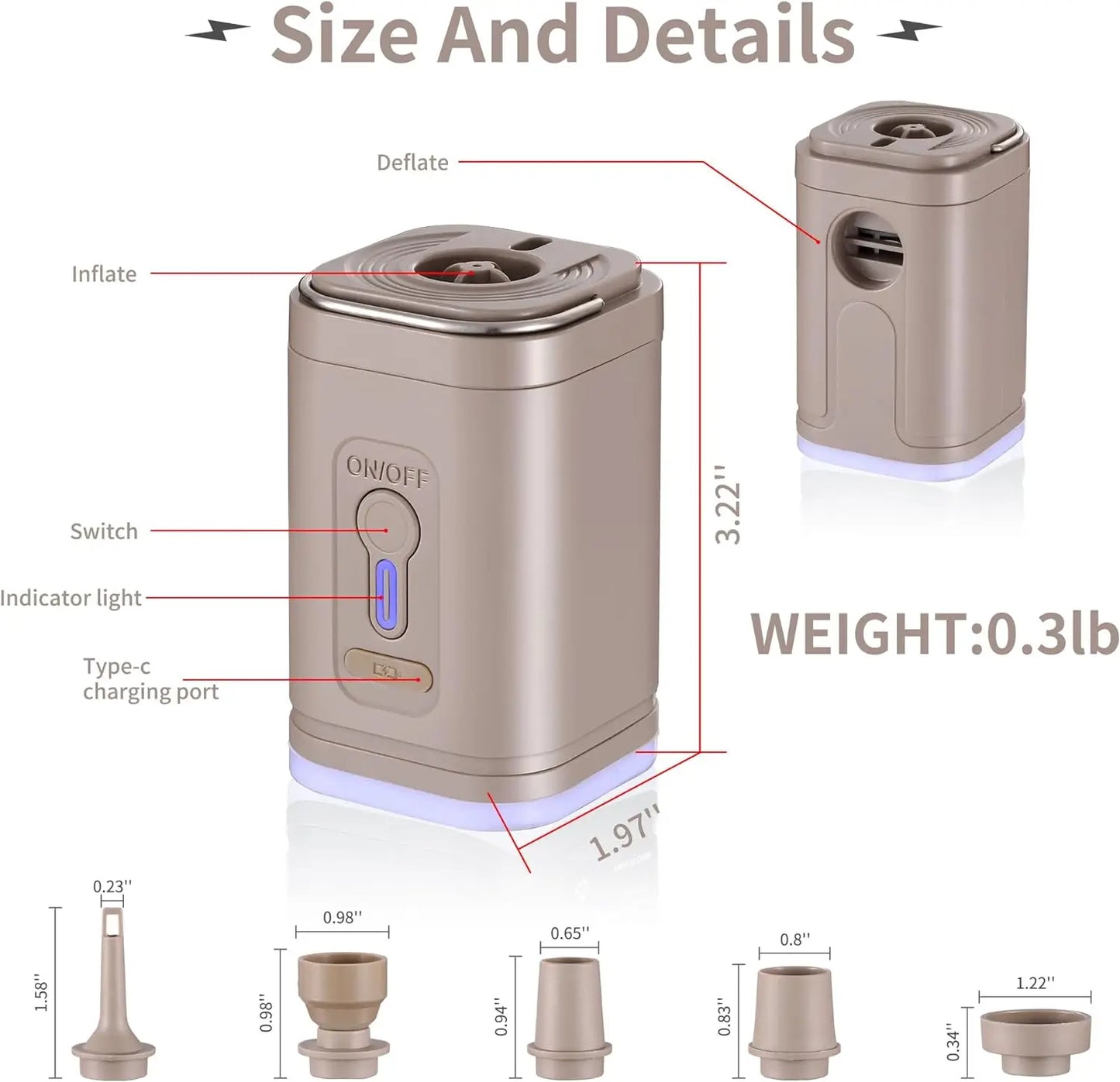 Electric Air Pump Portable Wireless Air Compressor Inflator Deflator Pumps for Inflatable Cushions Air Beds Boat Swimming Ring