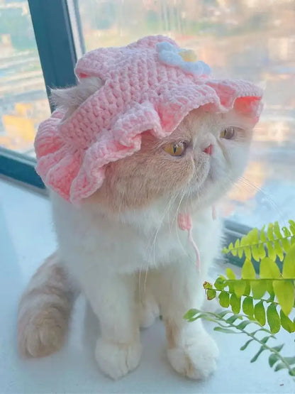 Handmade Pet Hat Pet Party Cosplay Headwear Puppy Kitten Knitted Hat Pet Headgear Decoration Pet Product Funny Pet Accessories