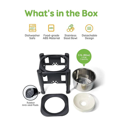 Height Adjustable Dog Bowls No Spill Raised Pet Elevated Water Bowl Non-Slip Puppy Cat Slow Water Feeder 2.2L/75oz