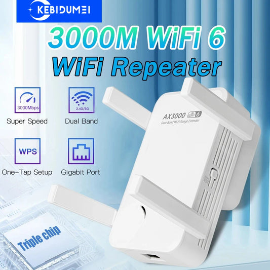 3000Mbps WiFi Repeater Dual Band 2.4Ghz 5GHz Wireless WiFi Extender WiFi 6 Amplifier Range Extender Wi-Fi Booster Range Signal