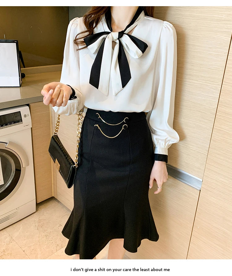 Elegant Office Blouses Women Chiffon Autumn Winter Korean Fashion Casual Streetwear Blusas Mujer Puff Sleeve Ladies Tops Shirts