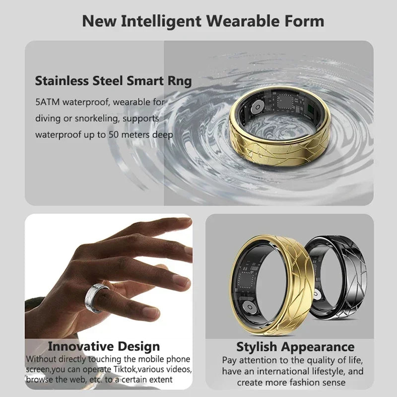 Smart Ring Women Health Tracker Heart Rate Blood Oxygen Photo Control Brush Tiktok Waterproof Multi-sport Modes Men Fitness Ring