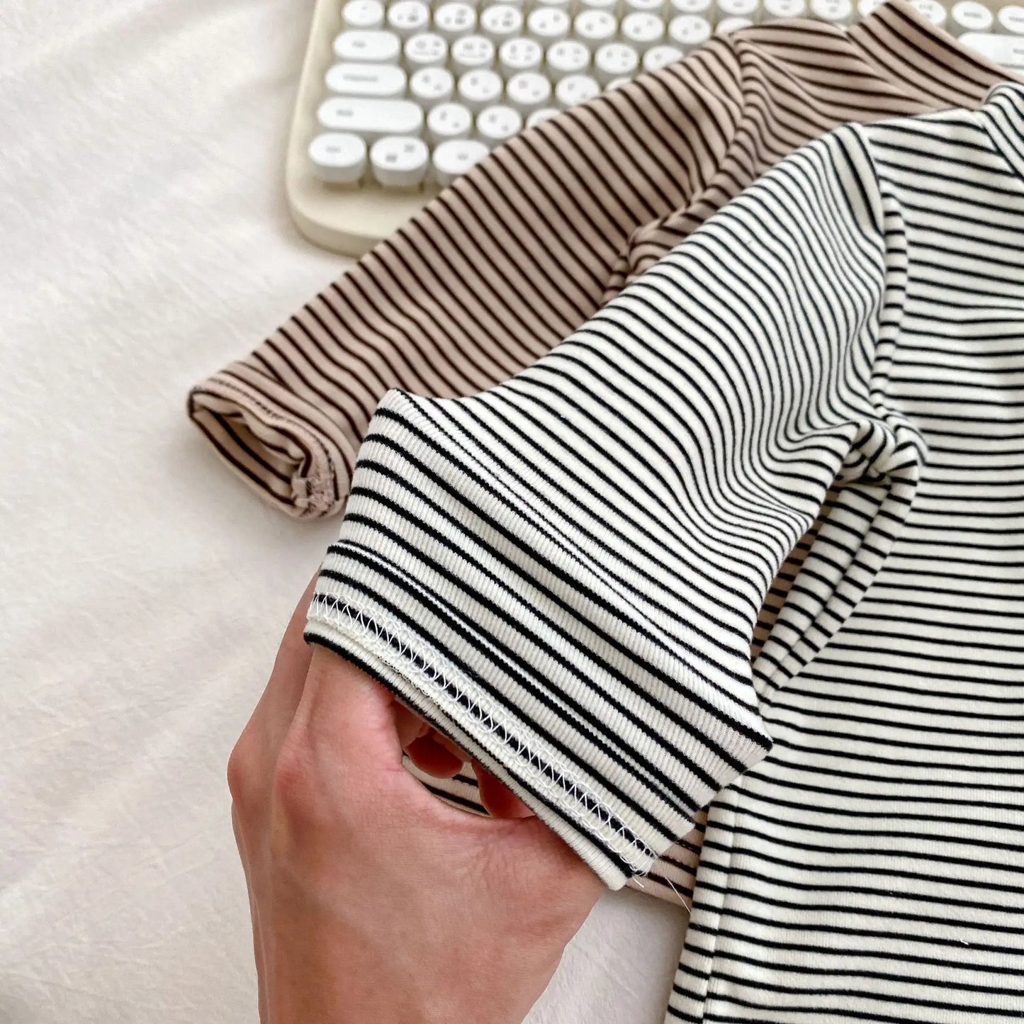 2025 Autumn Kids Baby Boys Shirts Striped Long Sleeve Cotton Bear Infant Boys Tops Stretch Versatile Toddler Boys Shirts