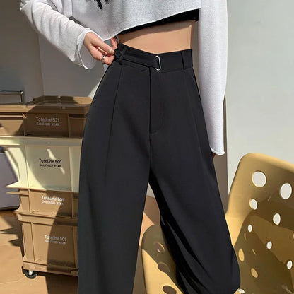 Office Ladies Casual Suit Wide Leg Pants Women Elegant 2025 Spring Summer Fashion Solid Color High Waist Loose Outwear Trousers
