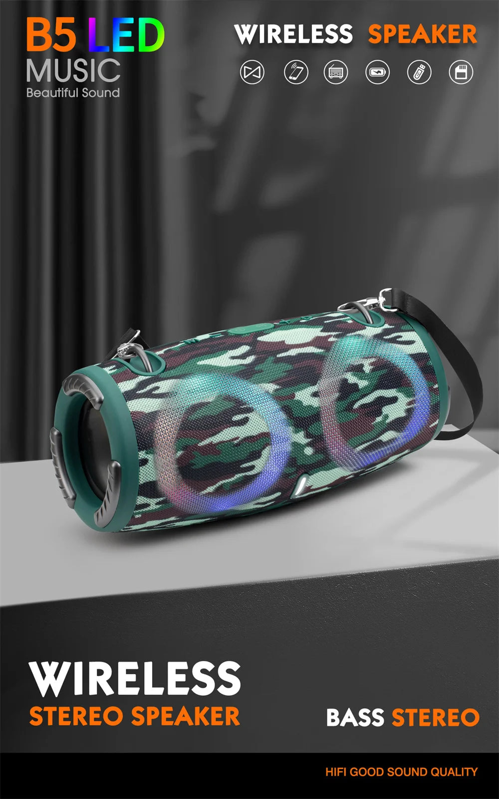 Portable Waterproof 100W High Power Bluetooth Speaker RGB Colorful Light Wireless Subwoofer 360 Stereo Surround TWS FM Boom Box