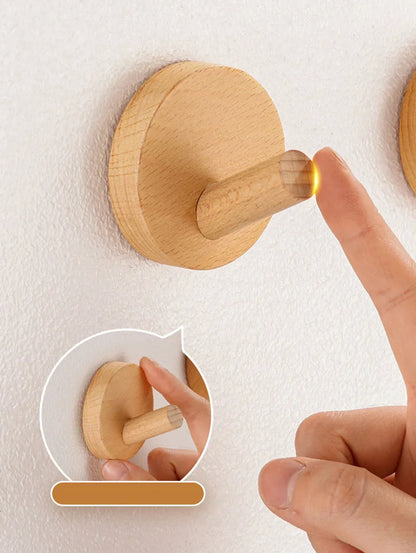 Self-Adhesive Wooden Wall Hooks for Hanging,Modern Coat Hooks,Natural Wood Hooks for Hanging Hats Towels Robe Clothes Keys Bags