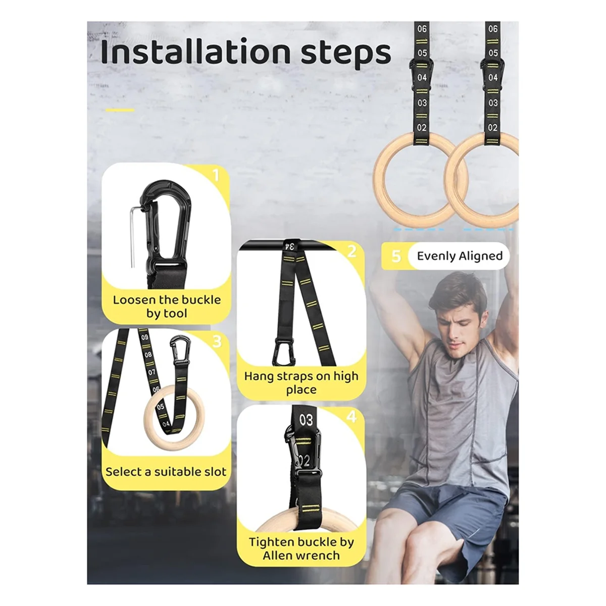 New Wooden Gymnastic Rings Adjustable Straps Door Anchor Foot Straps for Bodyweight Fitness