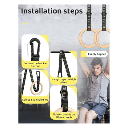 New Wooden Gymnastic Rings Adjustable Straps Door Anchor Foot Straps for Bodyweight Fitness