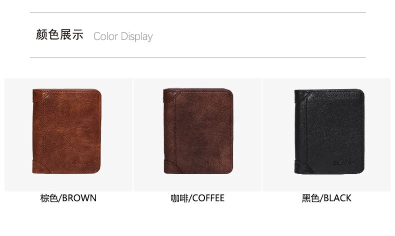 Men's Wallets RFID Blocking Genuine Leather Trifold Business Short Purse Wallet for Men with ID Window and Credit Card Holder