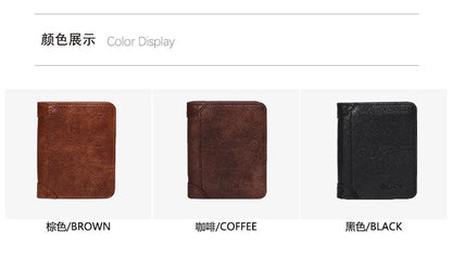 Men's Wallets RFID Blocking Genuine Leather Trifold Business Short Purse Wallet for Men with ID Window and Credit Card Holder