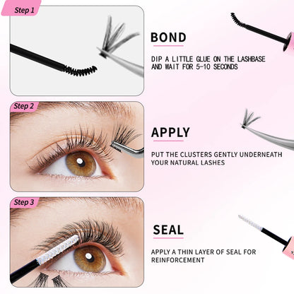 DIY eyelash set 200 eyelash clusters 30D 40D 50D eyelash extension makeup tool with glue and tweezers