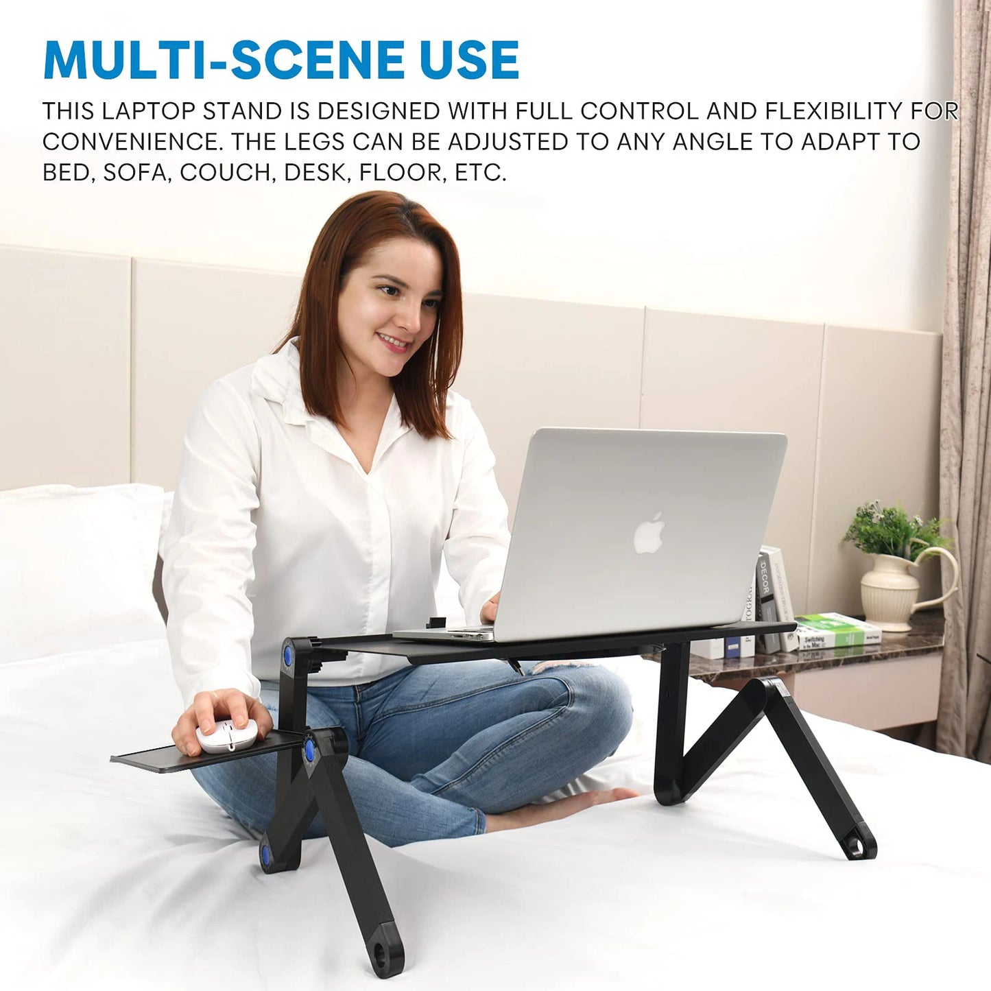 Laptop Table Stand and Lap Desk Adjustable Riser Portable with Mouse Pad Aluminum Laptop Cooling Holder desk for bed desktop