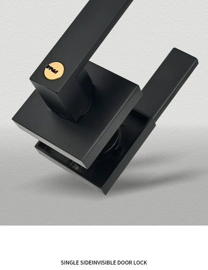 Indoor Door Lock, Aluminum Alloy Handle  Adjustable Room Wooden Door Handle Square Minimalist American Heavy-duty Three Bar Lock