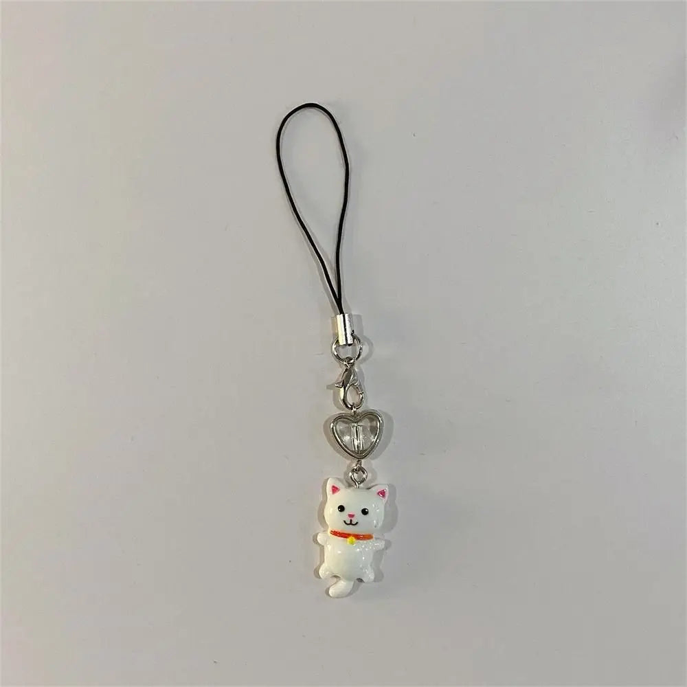 Cat Pendant Phone Strap Anti Lost Keychain Y2K Phone Charm Heart Cute Phone Lanyard Women Girls Phone Accessories