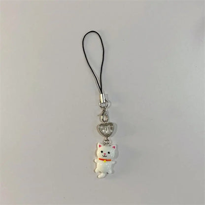 Cat Pendant Phone Strap Anti Lost Keychain Y2K Phone Charm Heart Cute Phone Lanyard Women Girls Phone Accessories