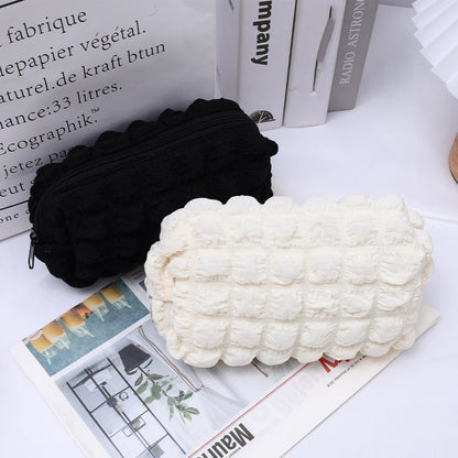 Cute Cream Puff Pencil Case Big Capacity Pen Bag Zipper Stationary Organzier Aesthetic Pen Case Makeup Storage Office Stationary