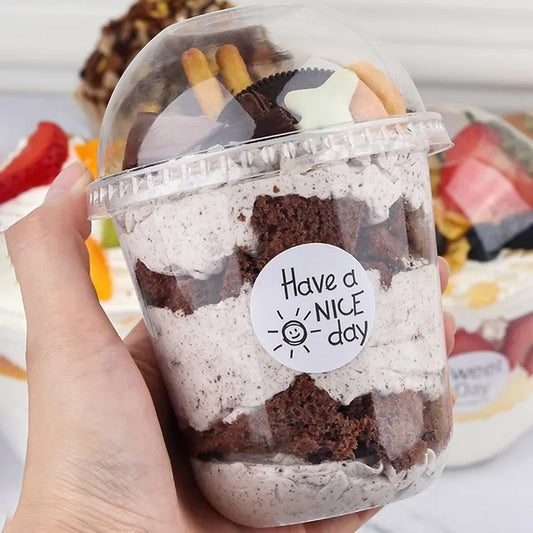 50pcs 360ml Disposable Plastic Cups With Lid Transparent Salad Cup DIY Dessert Bowl Container For Bar Cafe Home Party Supplies