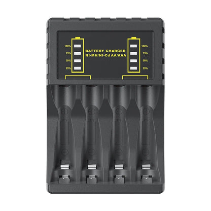 Battery Charger for AAA/AA Rechargeable 4 Slot Batter Charger With LED Indicator Charger Cable for AA/AAA Ni-MH/Ni-Cd Batteries