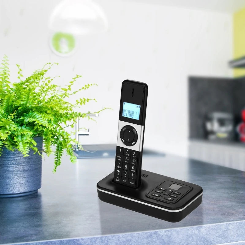 D1002B Cordless Phone System Expandable Home Phone High Contrast Display Handset Expandable Hands Free Handset Phone