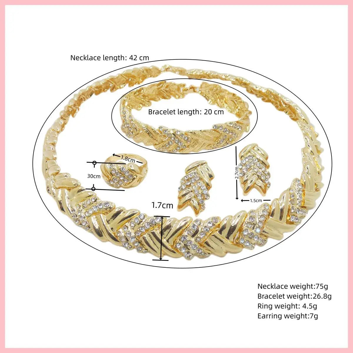 ewelry for Women Fashion Crystal Jewelry Set 18k Gold Plated Rhinestone Clear Crystal Necklace Earrings Accessories Gifts for Pr