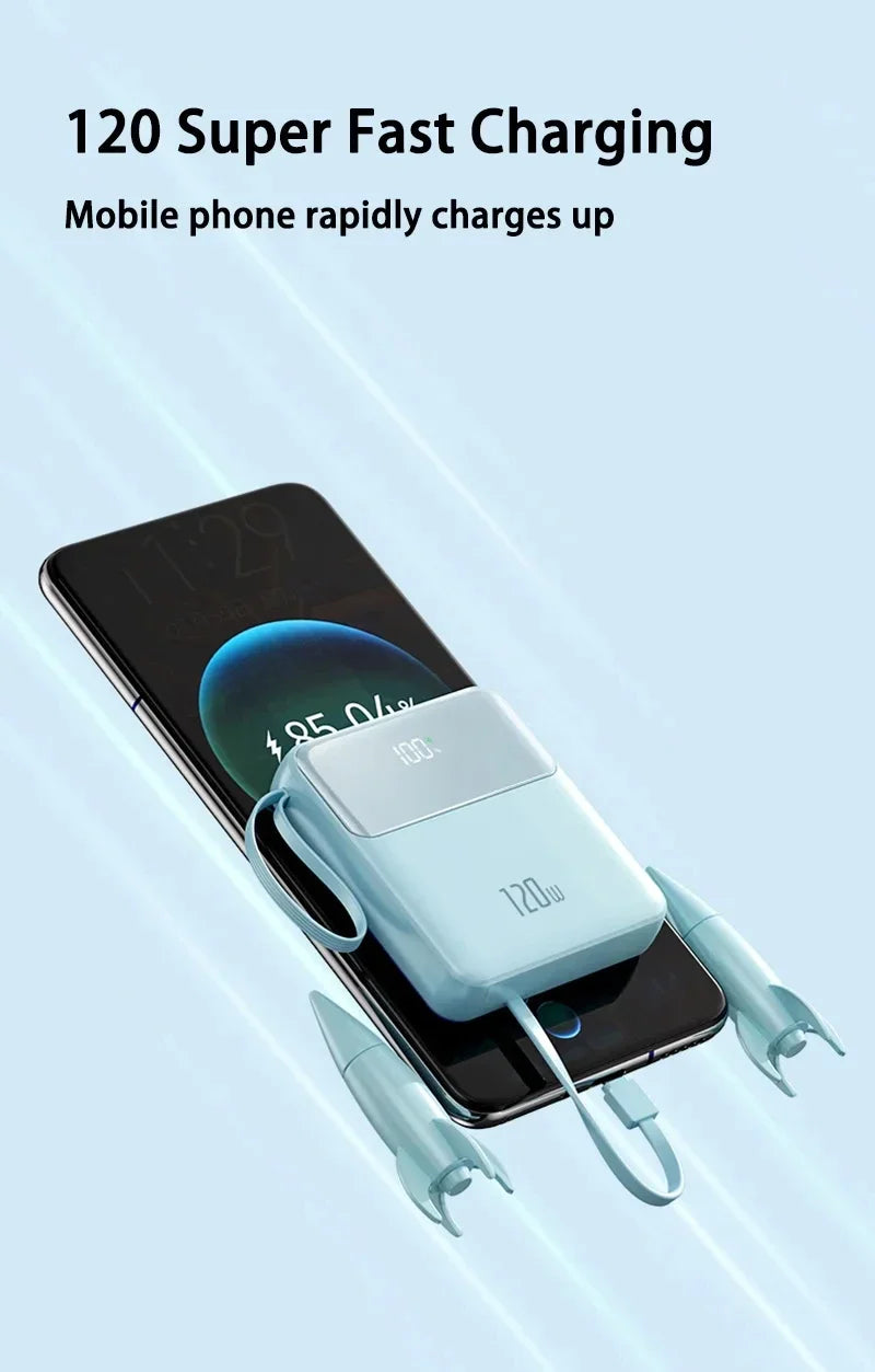 Portable Power Bank 50000mAh 120W Super Fast Charging Mobile External Battery With Four Cable Charger Suitable For iPhone Xiaomi