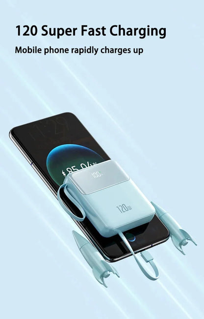 Portable Power Bank 50000mAh 120W Super Fast Charging Mobile External Battery With Four Cable Charger Suitable For iPhone Xiaomi