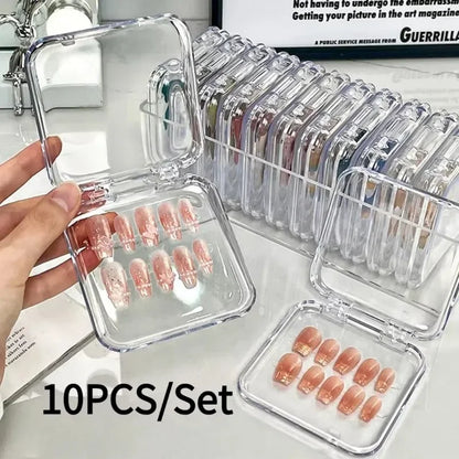 10PCS Press-On Nail Storage Acrylic Boxes with Adhesive Sheets Transparent Clear Nail Boxes Jewelry Storage Tool&Accessories