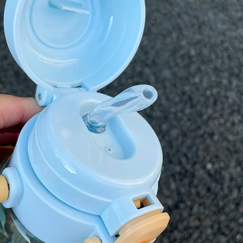 620ml Cute Water Bottle with Straw &Handle,Leakproof, Portable for Fitness & Outdoor Activities,Portable Sports Water Bottle for