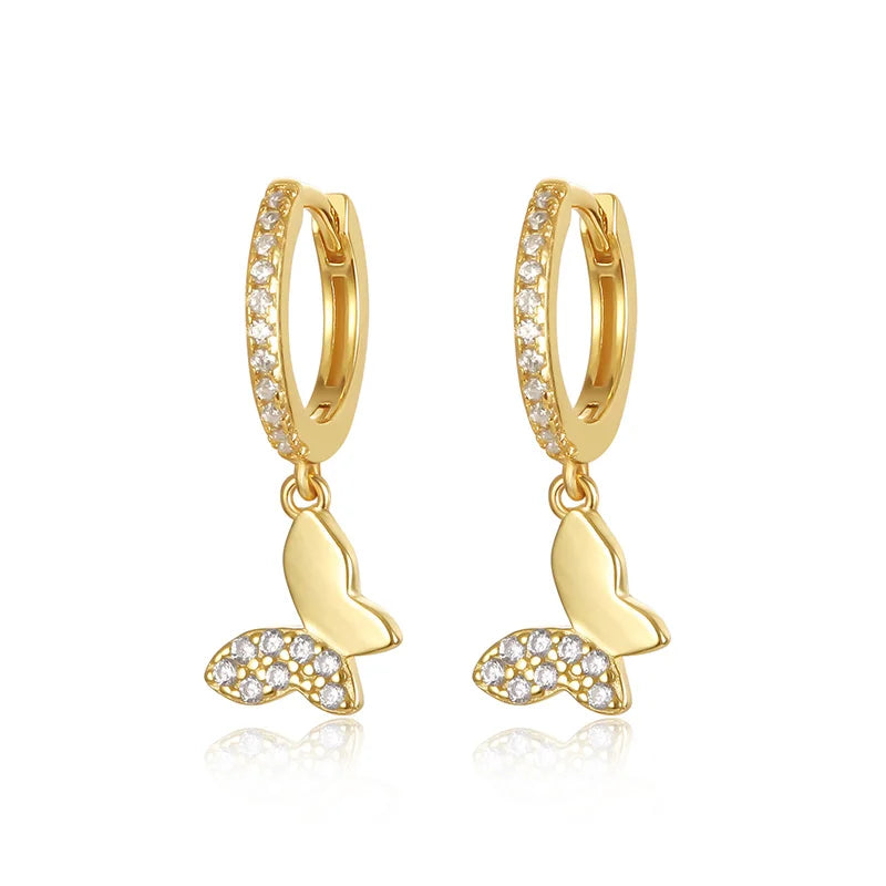 Geometric Zircon Round Bee Butterfly Hoop Earring for Women Cute Animal Huggie Ear Ring Jewelry Pendientes Wholesale