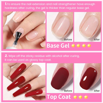 BORN PRETTY 6 IN 1 Nail Glue Gel 15ML for Acrylic Nails Soak off Base Gel Top Coat UV Extension Nail Gel False Nail Tips Gel