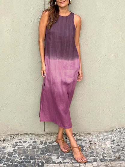 2024 Women Gradient Dress Split Sleeveless Maxi Dresses New Summer Casual Fashion Female High Street Vestidos