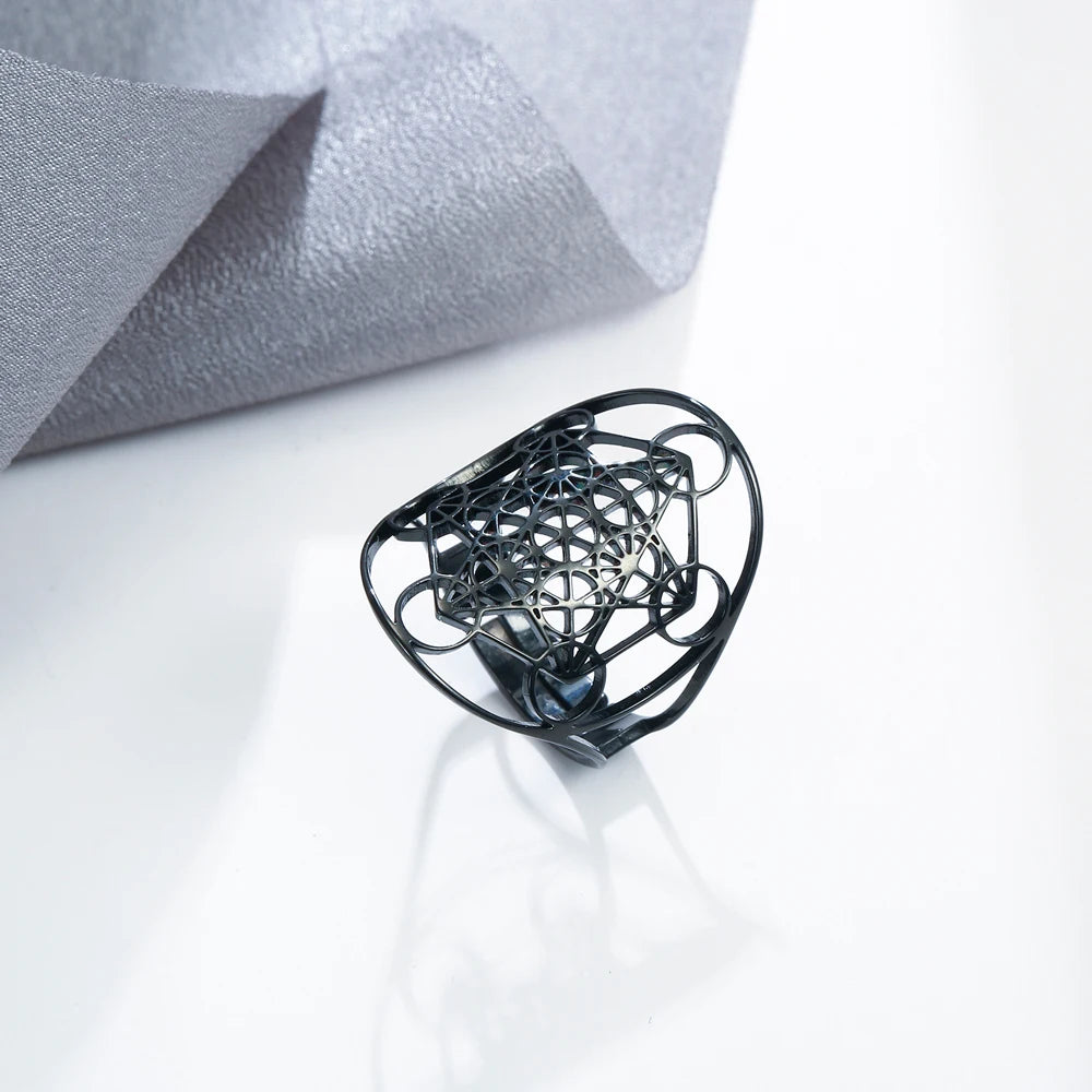 Cooltime Archangel Metatron Rings Cube Stainless Steel for Women Men Salomon Jewelry Secret Geometry Finger Accessories Amulet