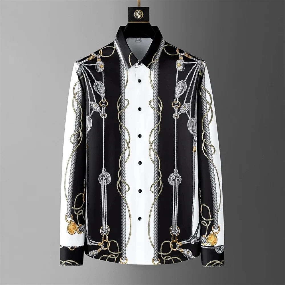 Luxury Printed Shirt Men's Long Sleeve Slim Casual Shirt High Quality Fashionable Popular Korean Extra Large Size Men's XS-6XL