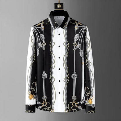 Luxury Printed Shirt Men's Long Sleeve Slim Casual Shirt High Quality Fashionable Popular Korean Extra Large Size Men's XS-6XL
