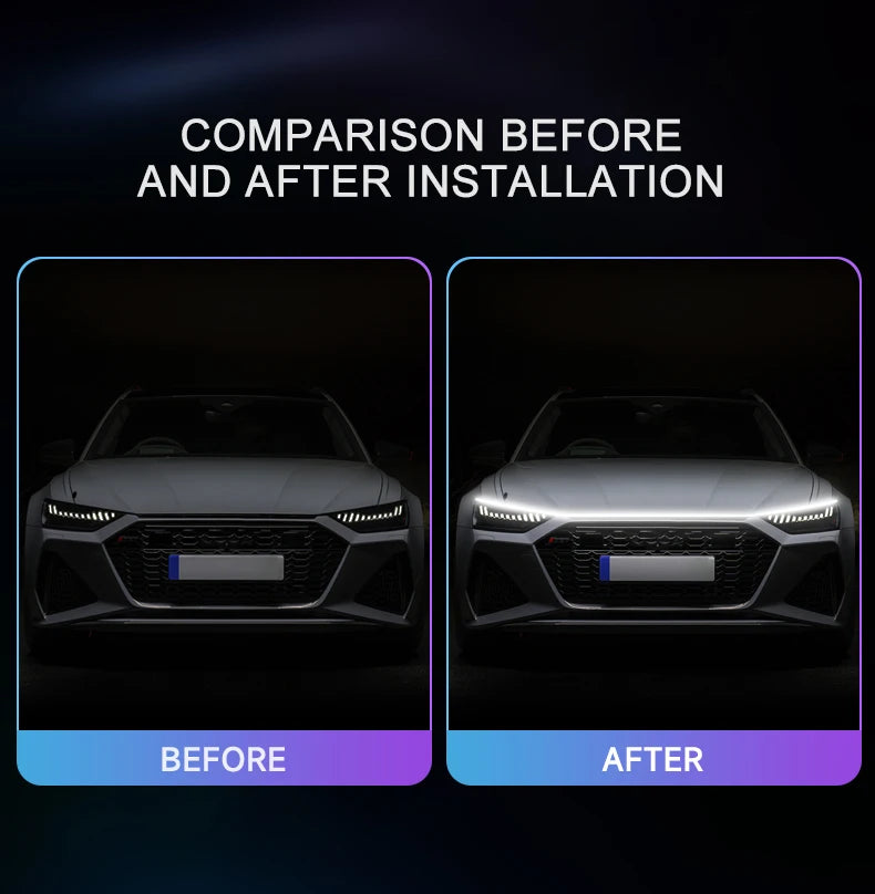 LED Car Hood Decorative Light Strip Start Scan Dynamic Ambient Light Car Daytime Running Light DRL With Turn Signal Lamp 12V
