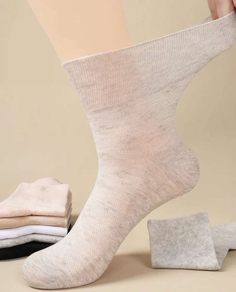 5Pairs Comfortable and Supportive Diabetic Socks for Men and Women Moisture wicking Cotton Fabric Non-binding Top Business Socks